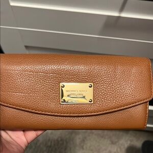 Michael Kors Brown Pebbled Leather Wallet with Gold Accents